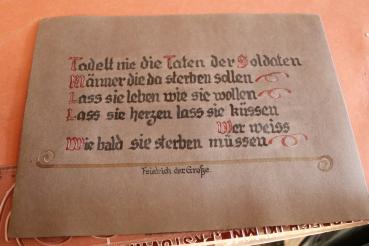 Preview: old album page drawing - helmet decals - reminder service time 1936 - saying on the back